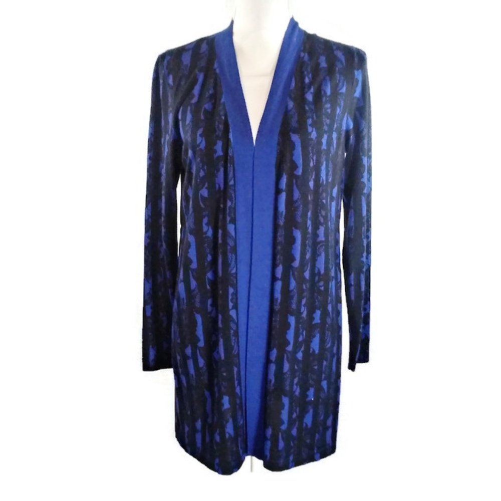 Blue Open Front Sweater Jacket Cashmere Silk